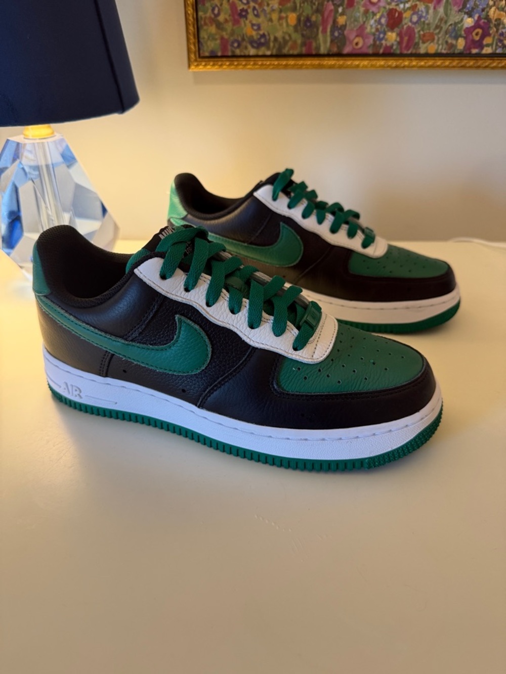 Nike Air Force 1 Low — Black, Green & White Leather Sneakers